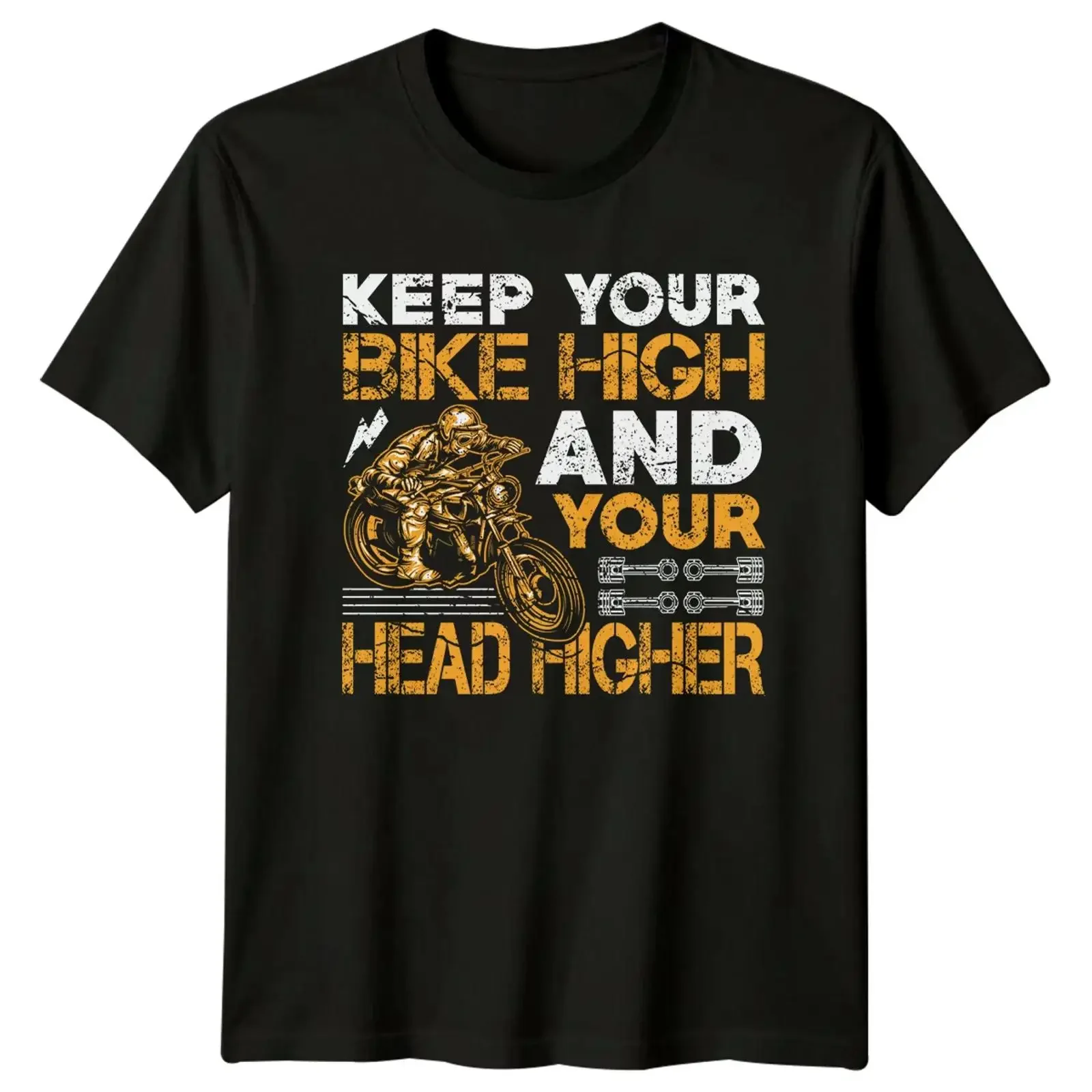 Keep Your Bike High Head Higher Motorrad Herren T Shirt Damen Grafik vintage Washed Comfortable fashion Casual streetwear Soft