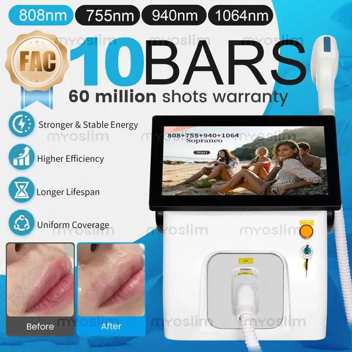 FAC 5000W 808nm Diode Lase Hair Removal Ice Titanium Cooling Four Wavelength 10 Bars CE Certification Painless Permanent Hair
