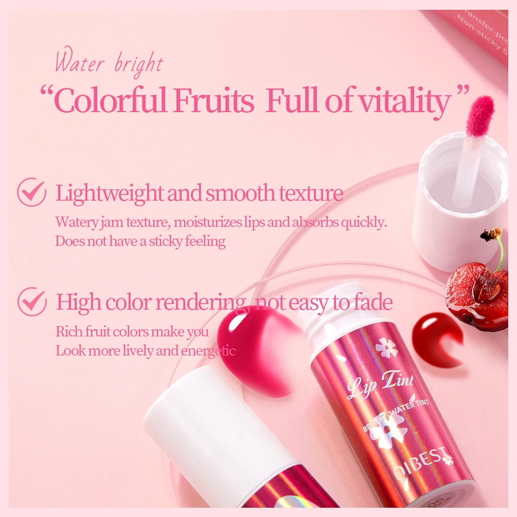 QIBEST 6pcs Fruit Juice Lip Tint Lip Gloss Plumper Lightweight Nourish Lips Oil Long Lasting Moisturizing Liquid Lipstick Makeup