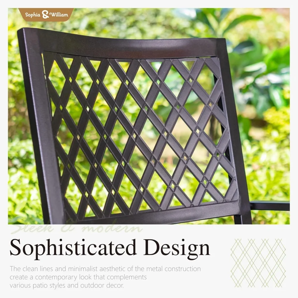 طقم طاولة وكراسي مستديرة للفناء، طقم طعام خارجي لـ 6 قطع أثاث فناء معدني، طاولة سوداء مقاس 54 بوصة