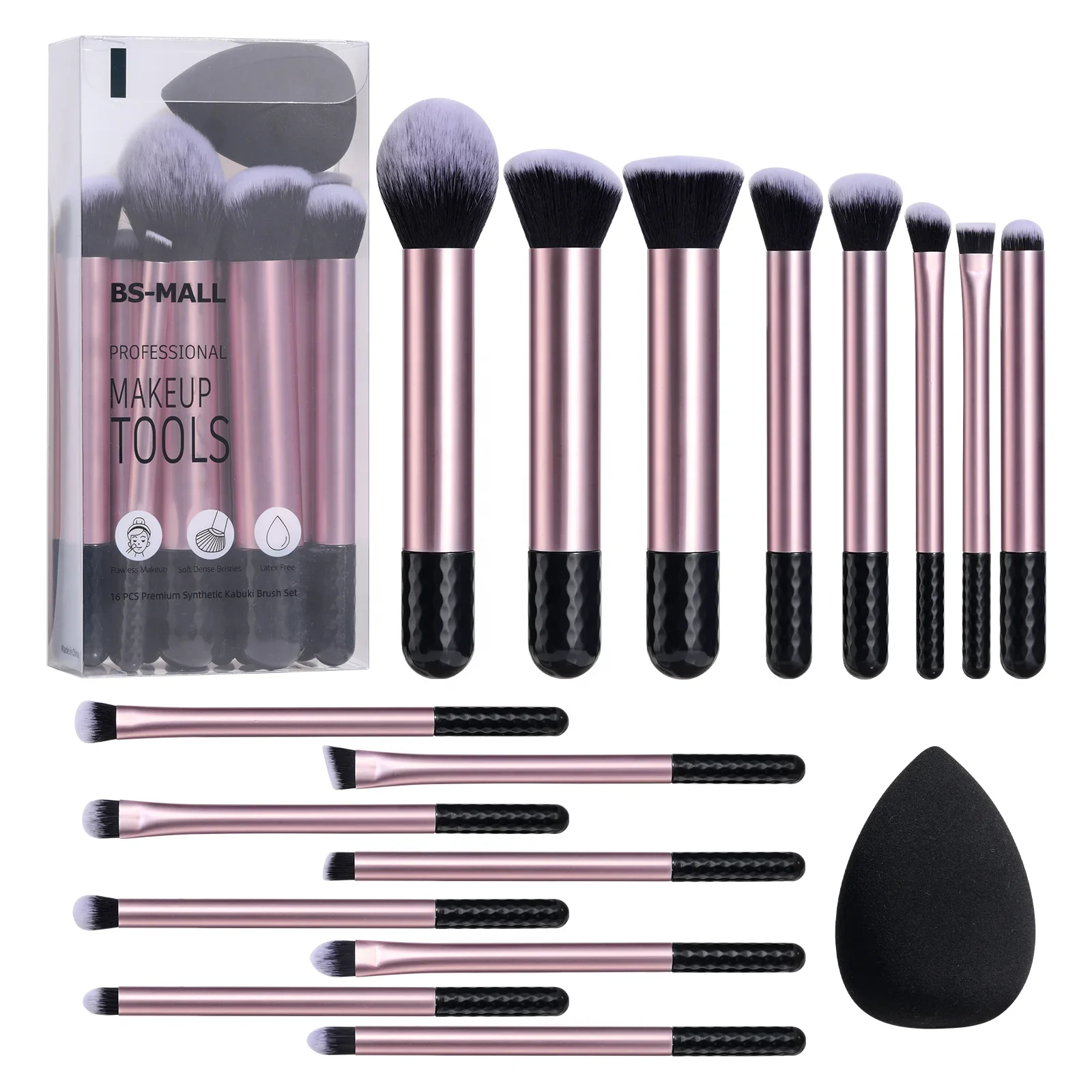 

# Hot BS-MALL New Makeup Brushes Design 16PCS Vegan Synthetic Bristles Makeup Brushes Makeup Blending Sponge Set