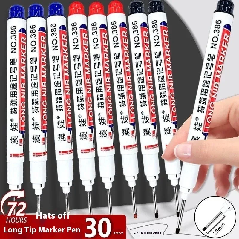 4/12 Pcs Waterproof Long Head Markers Deep Hole Marker Pen for Metal Carpenter Red/Black/Blue/Green Ink Woodworking Tools Marker image 6