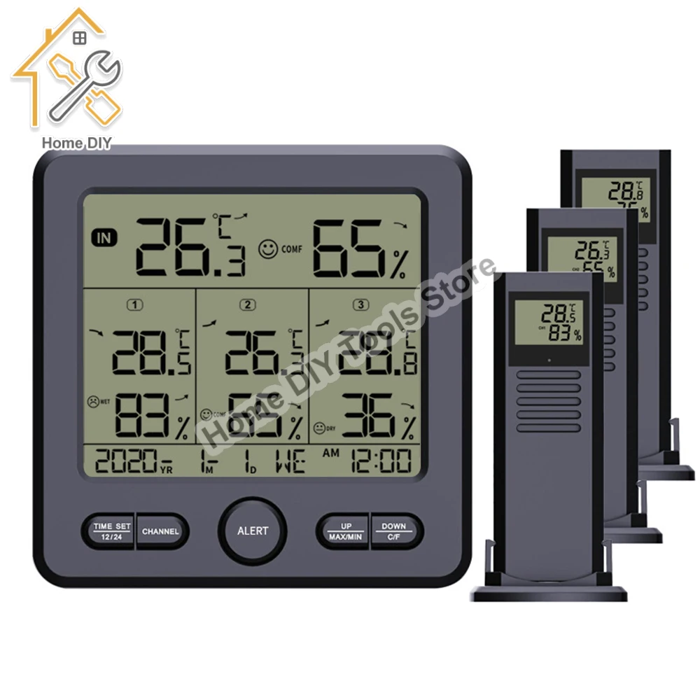 Weather Station Indoor/Outdoor Wireless Sensors Digital Thermometer Hygrometer LED LCD Display Thermometer With 3 Remote Sensors