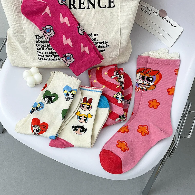 

Ladies Cute Cartoon Anime Pattern Cotton Mid-Calf Socks Love Shaped Comfortable Sweat-Absorbent Y2K Style Breathable Socks