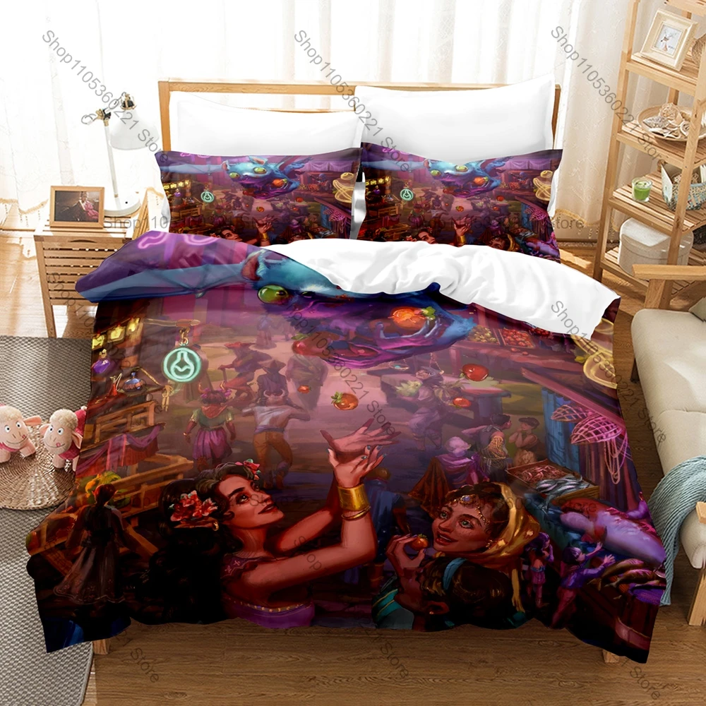 Journeys through the Radiant Citadel Bedding Set Duvet Cover + 2 Pillowcases Ethereal Plane Fantasy Night Market Bedroom Decor