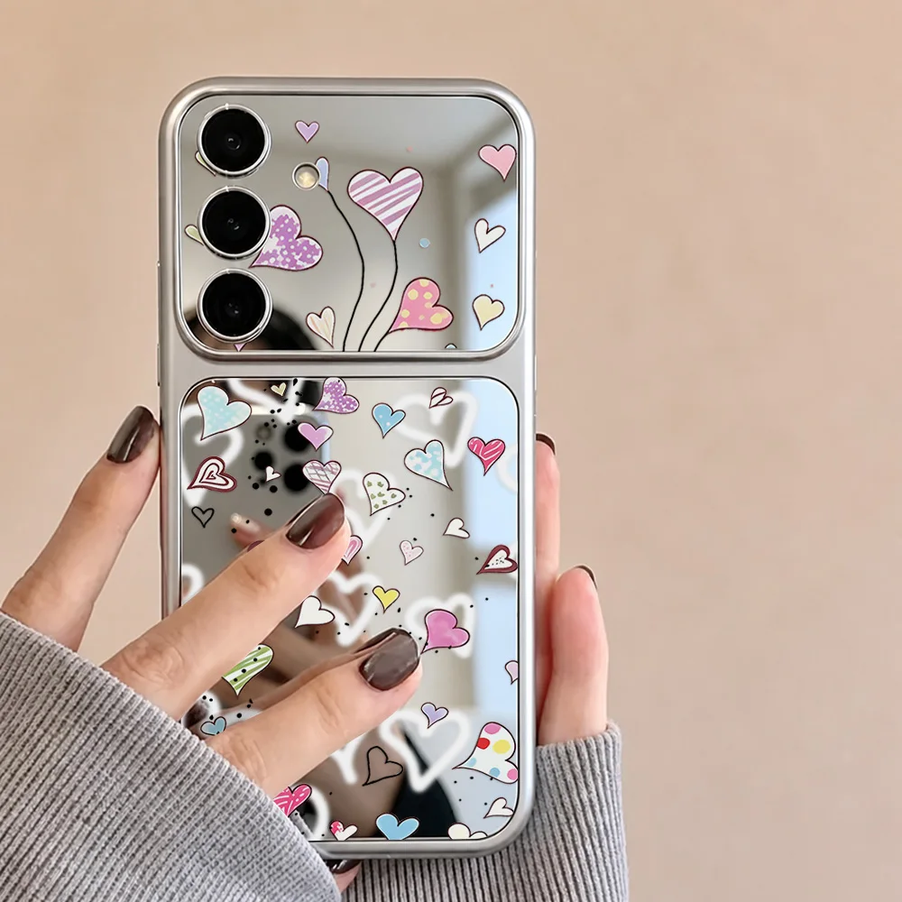 Pink Cherry Blossom Flowers Make up Mirror Phone Case For Samsung S26 Ultra S23 S24 S25 FE A57 A56 5G A55 A54 A37 A17 Case Cover - view 2
