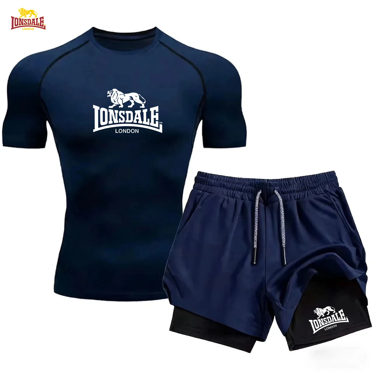 LONSDALE - Men's Cotton Sportswear, Quick-Drying Sportswear Sets, Summer Short-Sleeved T-Shirts, + Two-In-One Morning Jogging Do