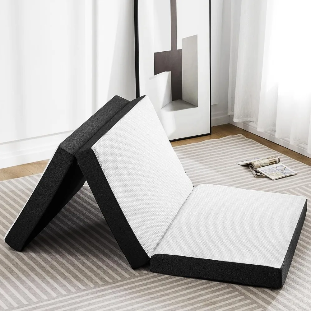 

Tri-fold Memory Foam Mattress - 3 Inch Twin Size Portable Bed Pad, Foldable Floor Mat, Collapsible and Washable Cover with Cert