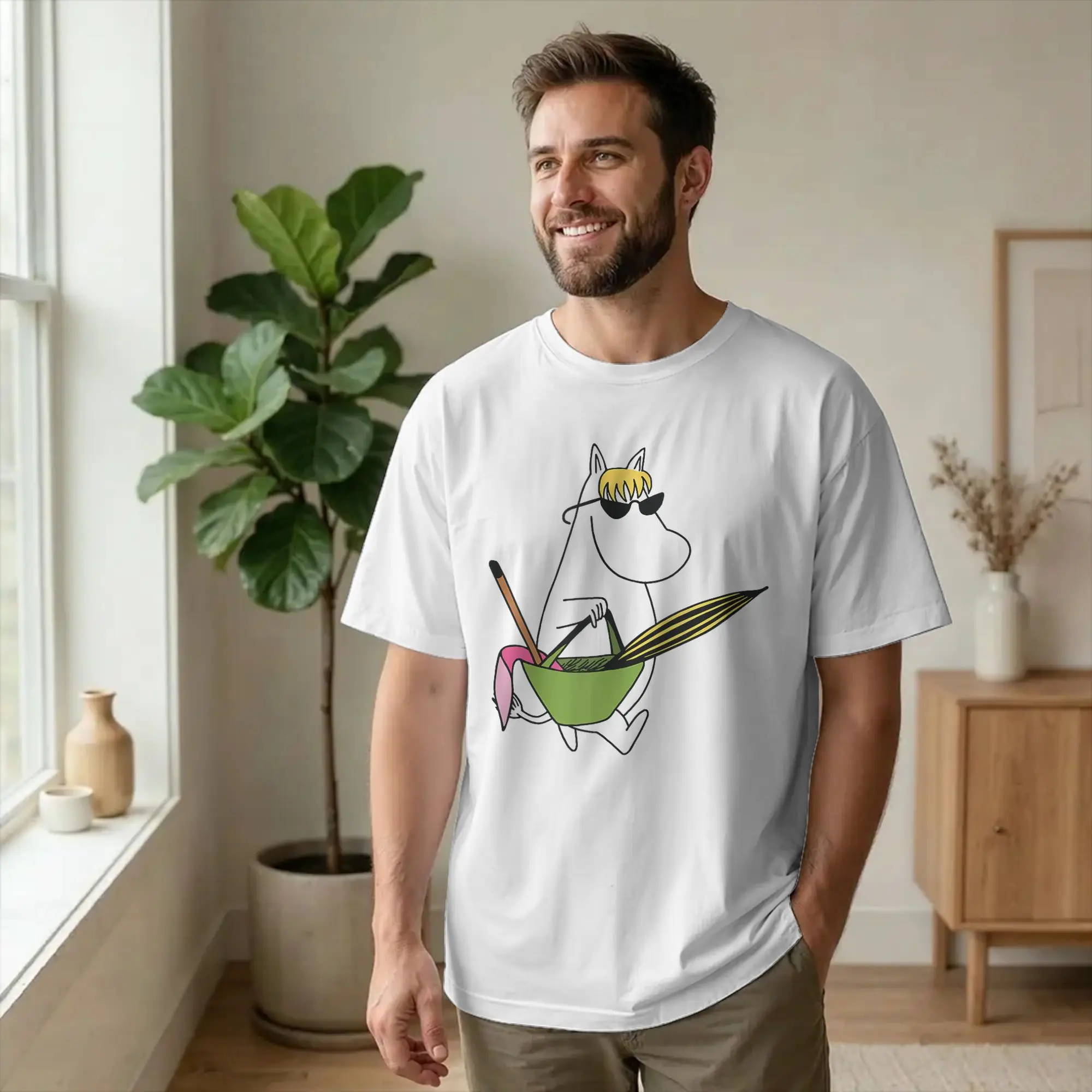 Priting Moomings Snorkmaiden Going To The Beach Tshirt Unisex Round Neck Short Sleeve Top Tee 100%Cotton Summer Clothing