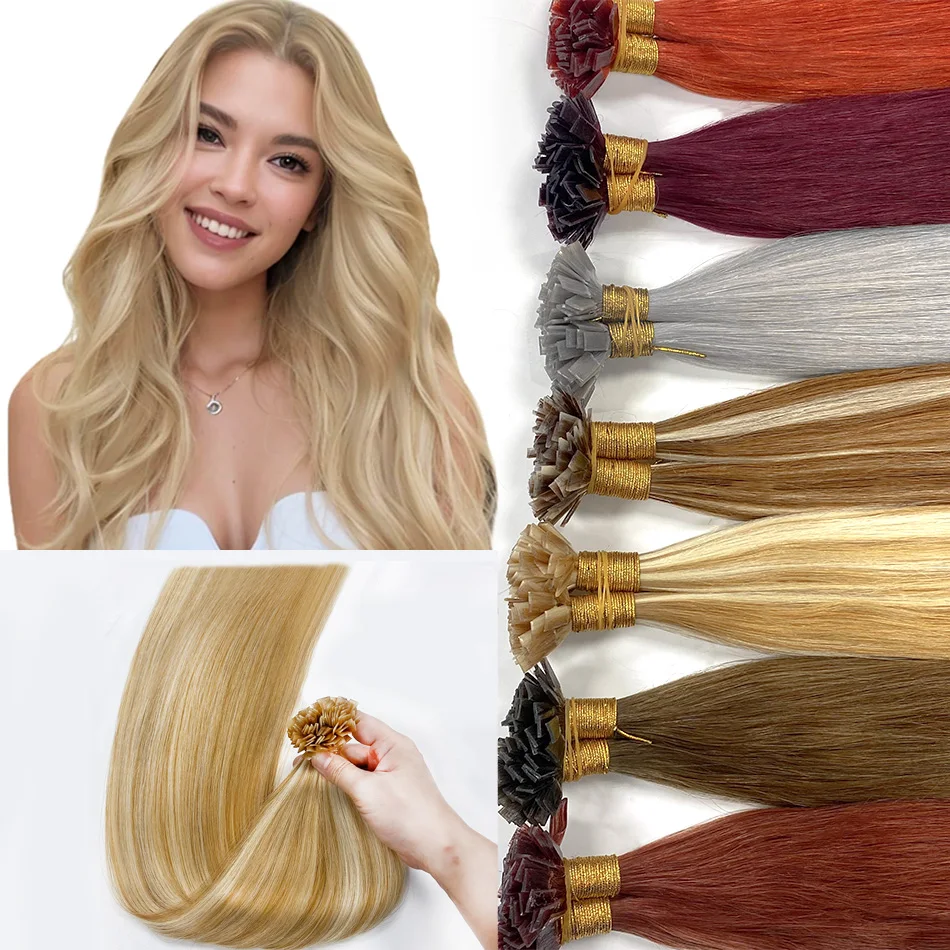 Straight Human Hair Extension By Fusion Flat Tip Keratin Capsules 0.8g/ 1g/Strand 50pcs Natural Hair Extension Ombre Blond Color