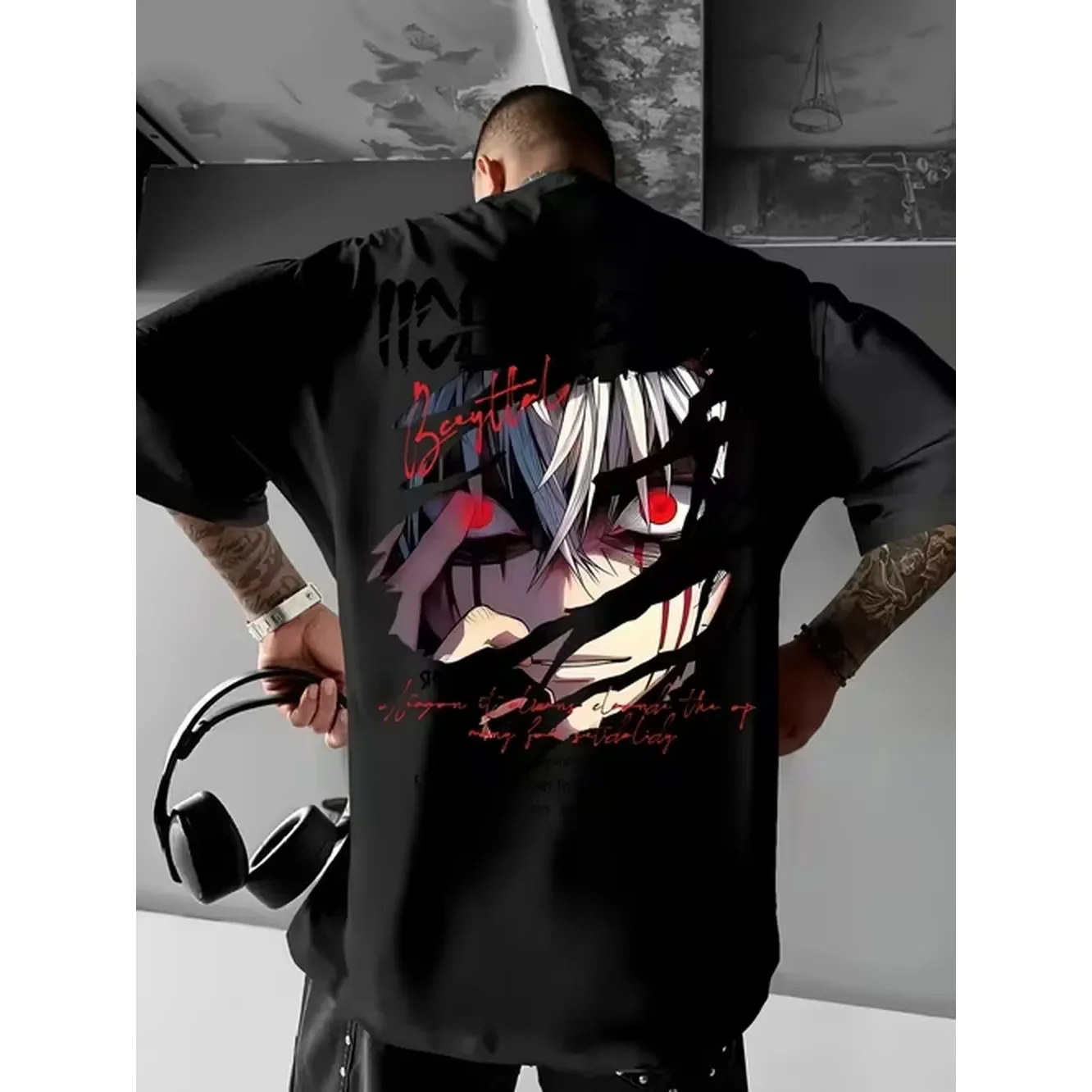 Trendy Short Sleeve T Shirt Featuring A Two Dimensional Character Print Music Festivals This Loose And Breathable Top Is A Must Have For Men Who Want To Fashion