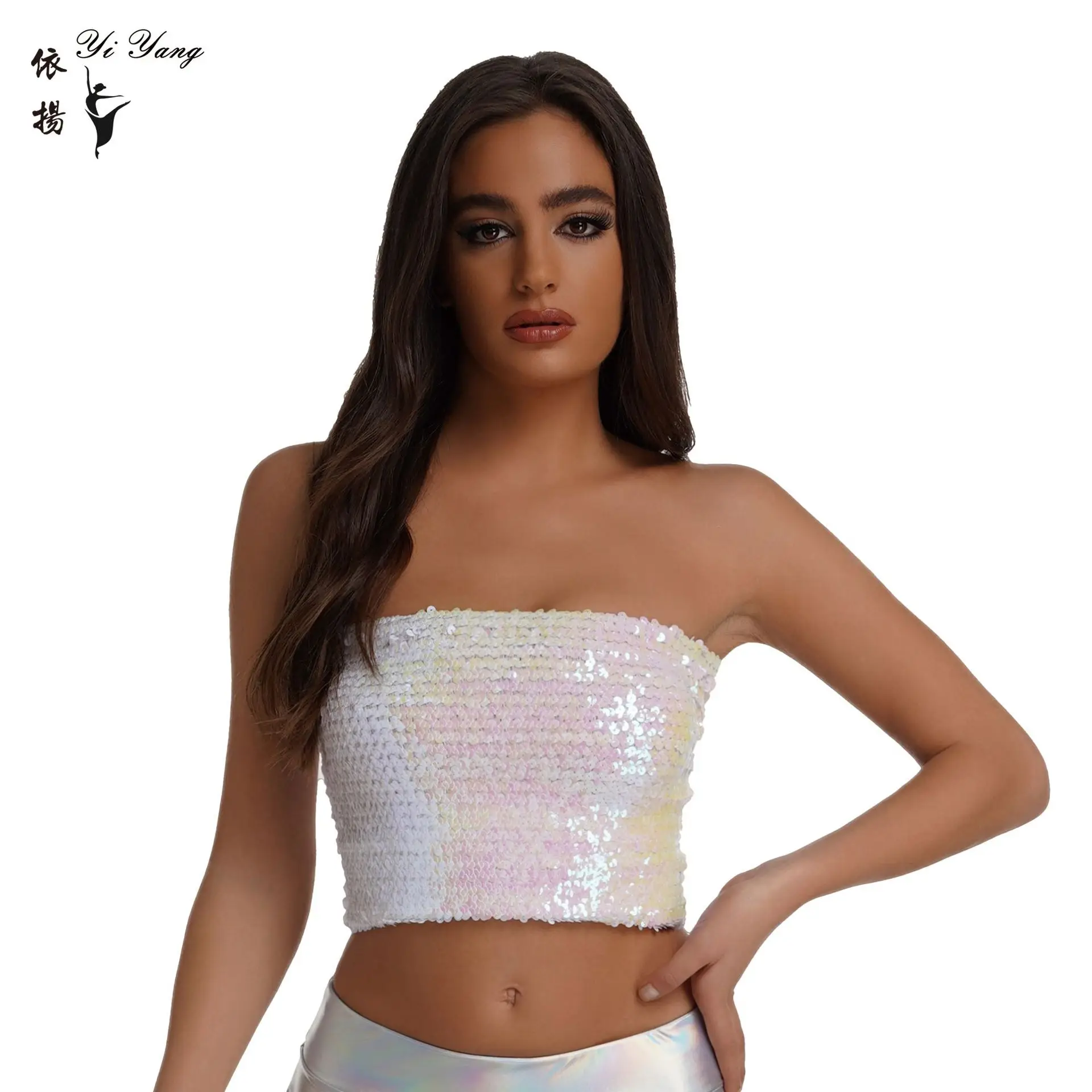 European and American sequined tops DS performance costumes, stage costumes, nightclub flash films with performance tube tops,