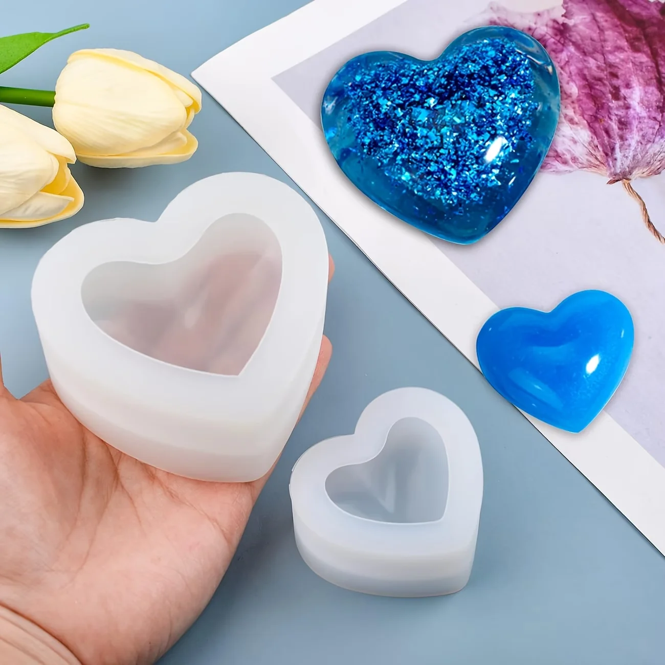 

1pcs Heart-Shaped Silicone Molds for DIY Crafts - Easy to Demold,Perfect for Handmade Soaps, Candles, Decorative Ornaments