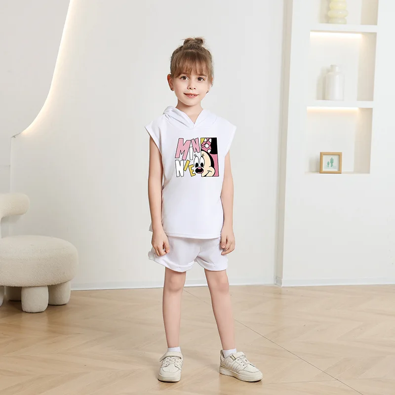 

Children's clothing Set Cartoon Printed Vest and Shorts Two-piece Set/Girl's Summer Hooded Clothes Set 3549