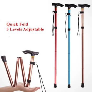 Multifunction Walking Stick Trekking Poles Telescopic Fold Crutches Hiking Stick Crutch El