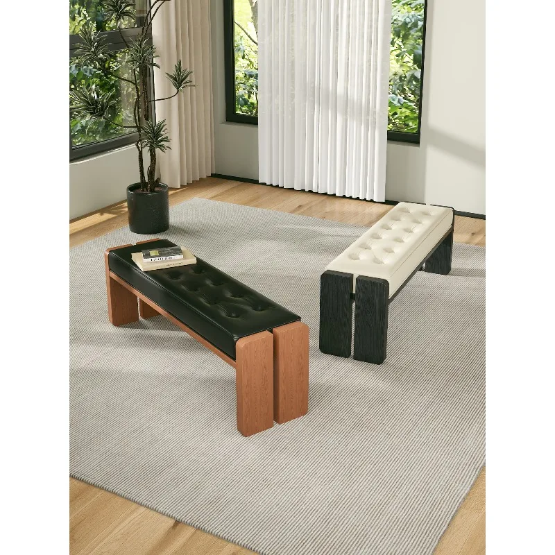 

Medieval solid wood bench soft bag home shoe changing stool simple bedside stool living room dining stool