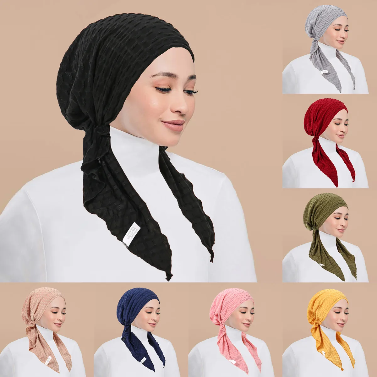 Muslim Inner Hijab Turban Women Pre-Tied Cap Long Tail Headscarf Wrap Beanies Bonnet Head Scarf Stretch Headwear Ninja Hat