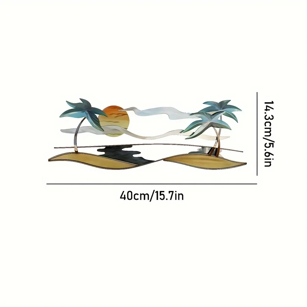 CIFBUY Tropical Coastal Metal Wall Hanging, Beach Sunset Palm Tree Iron Wall Decor for Beach House Garden Patio Entryway