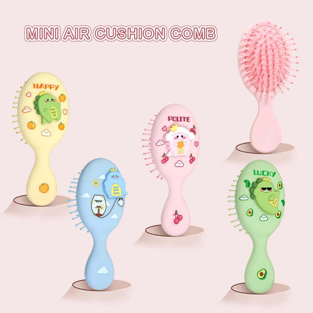 Cute Cartoon Girl Mini Air Cushion Comb Color Changing Little Dinosaur Pattern Massage Comb Travel Portable Comb Salon Hair Tool