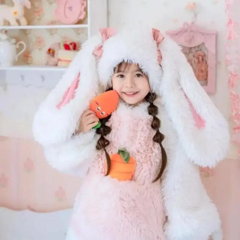 New Children's Plush Rabbit Play Set White Tops Pants Hat Animal Set Girl Halloween Party Costume Cartoon Role Playing Dress