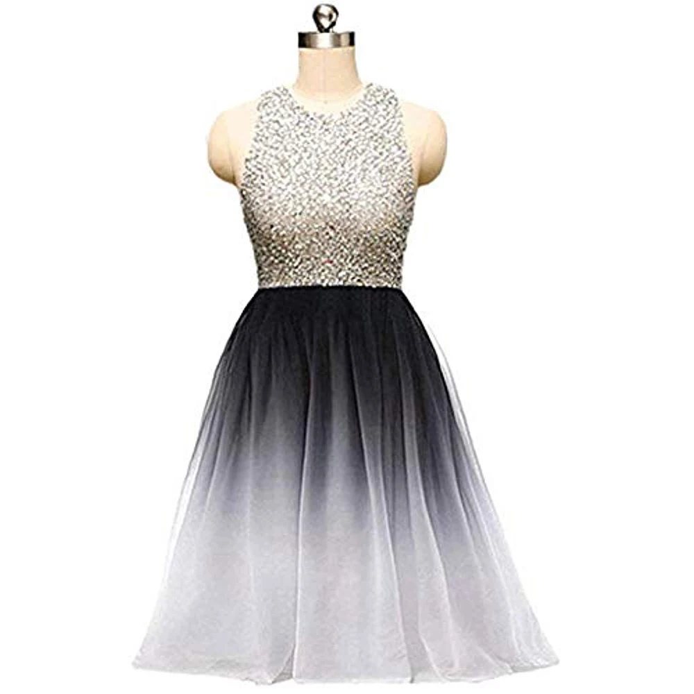 Short Gradual Chiffon Beading Crystals Elegant Halter Bridesmaid Dresses Wedding Party Evening Formal Prom Homecoming Cocktail