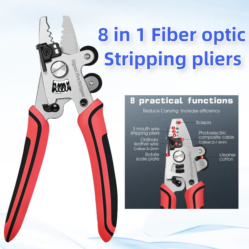 ZSQ-08 Fiber Optic Stripping Pliers FTTH 8 in 1 Optical Fiber Wire Stripper Multifunctional Fiber Optic Stripping Tool