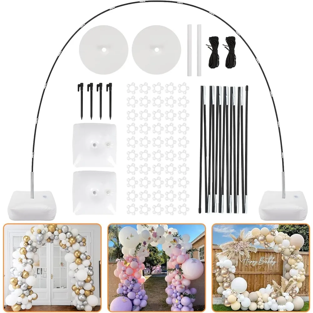 

Balloon Arch Kit, 8ft Tall & 9ft Wide Adjustable Balloon Arch Stand with 2 PVC Bases,2 Water Fillable Bags, 50pcs Balloon Clips