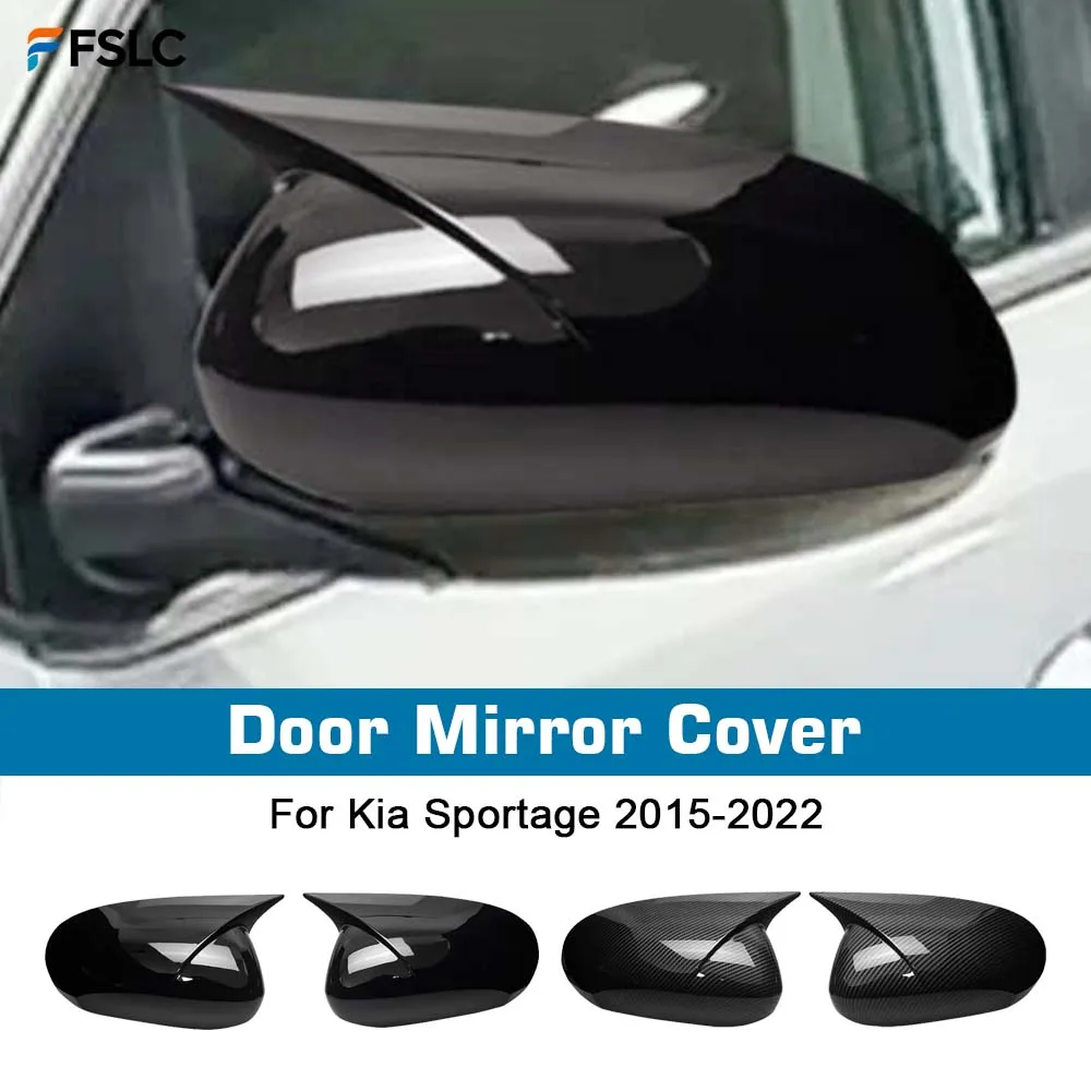 

⭐Genuine⭐ Protective Cover Auto Parts Door Mirror Cover For Kia Sportage 2015-2022 Carbon Fiber Glossy Black Exterior Styling