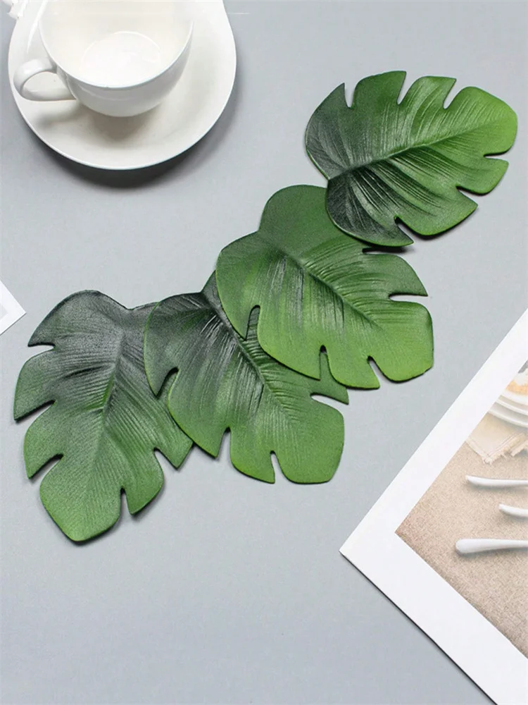 Monstera Leaf Coasters Tropical Green Plant EVA Cup Mats Washable Wipeable Anti-Slip Table Protector Holiday Wedding Party Decor