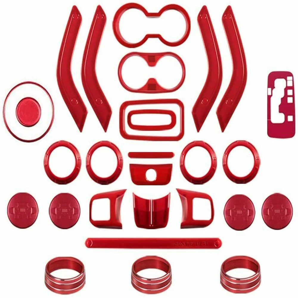 

28PCS For JK JKU 2011-2018 Interior Decoration Trim Kit Door Handle & Cup Cover Steering Wheel & Center Console Trim Gear Frame