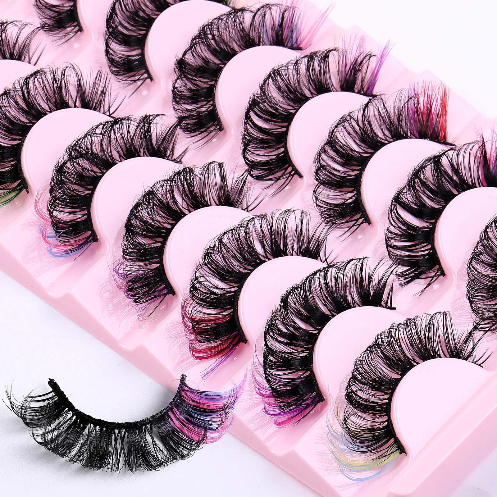 8 Pairs 3D Mink Colored False Eyelashes Dramatic Eyelash Extension Natural Fluffy Lashes