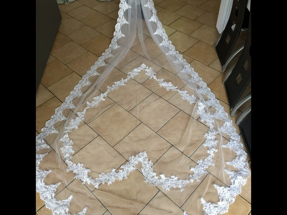 Vendite calde avorio lungo veli da sposa 1T Appliques di pizzo bianco velo da sposa accessori pettine voile de la mariee velo da sposa elegante