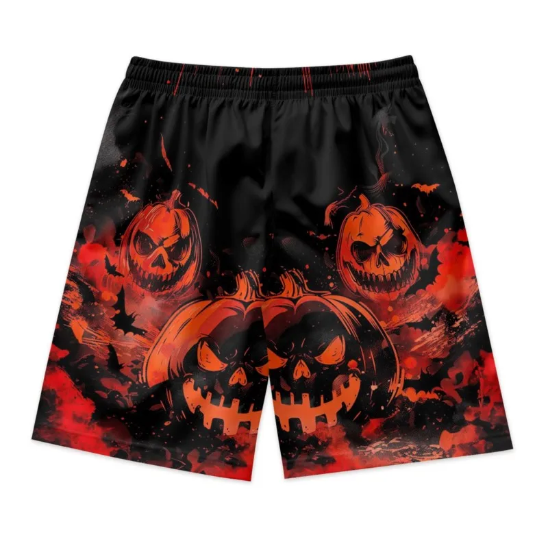 Pumpkin Ghost Print Men's Summer Drawstring Waist Shorts Polyester Streetwear Sport Beach Shorts Clothing Bottoms