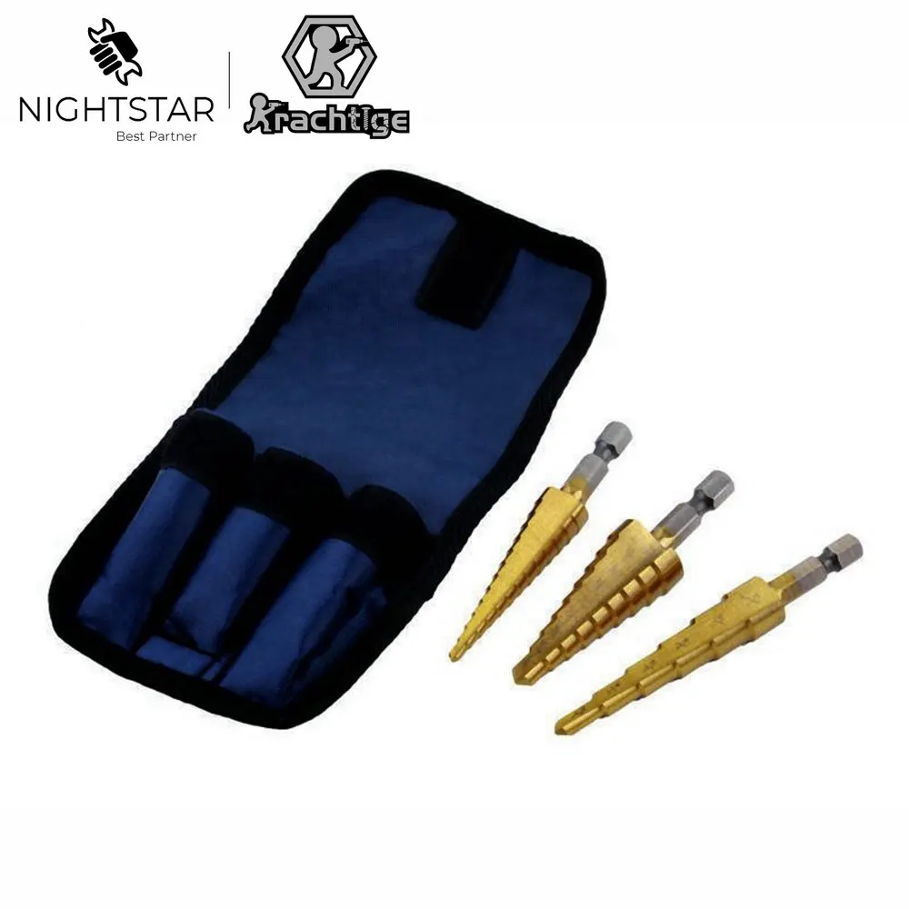 

3Pcs HSS Titanium Coated Step Drill Bits 1/4" Hex Shank Step Cone Drilling Krachtige Hole Cutter 3/16"-1/2" 1/8"-1/2" 1/4"-3/4"