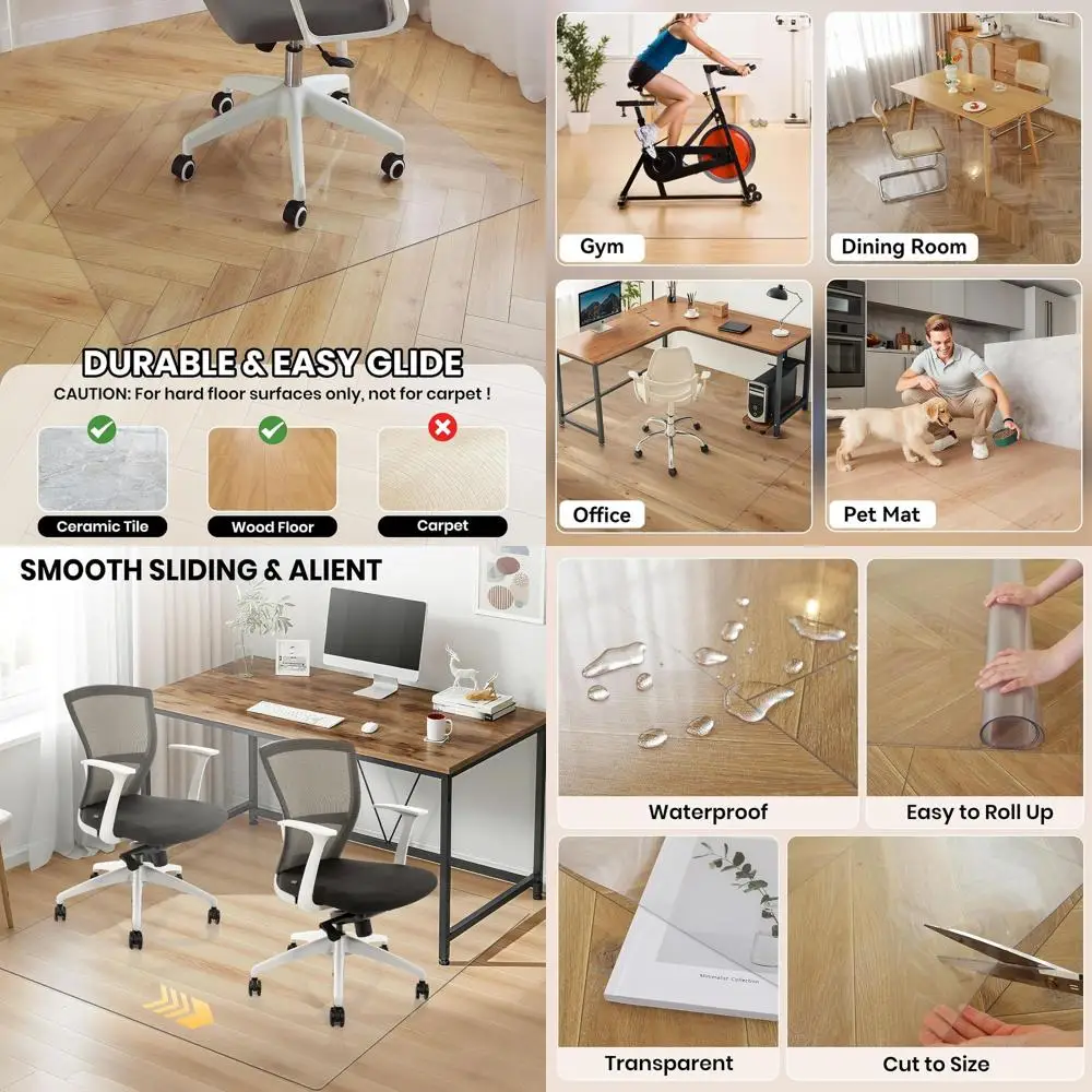 

Большой прозрачный коврик для стула 58 x 96 для паркетных полов — прочная пластиковая защита пола для дома и офиса