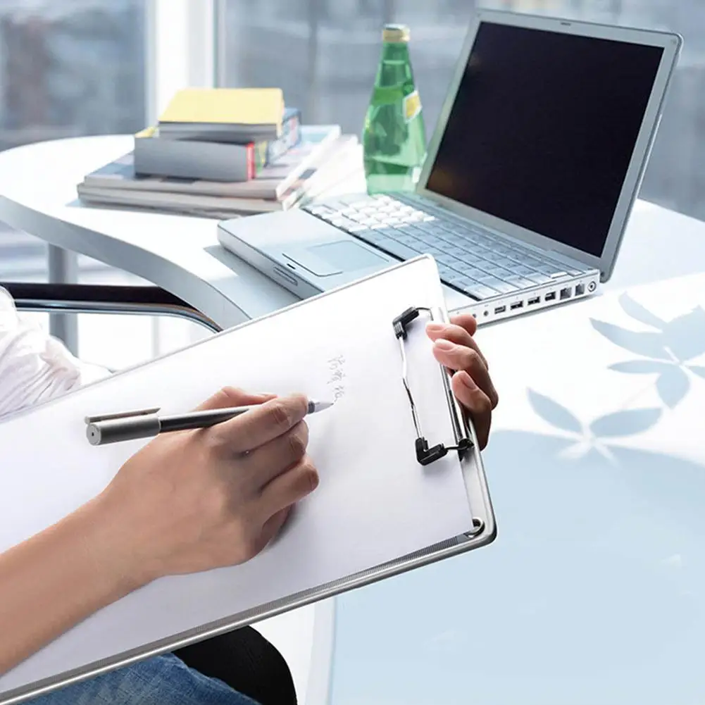 

Aluminum Alloy Writing Clip Board Portable Ruler Paper Holder with Centimeter Scales Simple Creative Stationery Supplies
