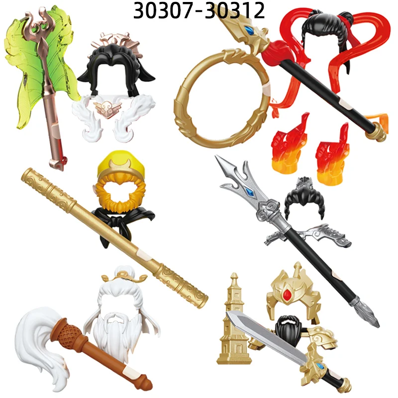 The Journey West Li Jing Nezha Sun Wukong Lord Lao Zi Princess Iron Fan Yang Jian Model Blocks MOC Bricks Set Toys 30307-30312