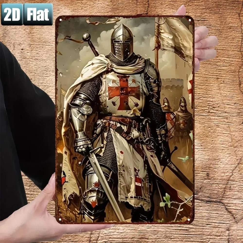 Panneau en métal décoratif Templar Knight Armor Sword Shield, 8x12 pouces, décoration murale pour chambre, bar, garage