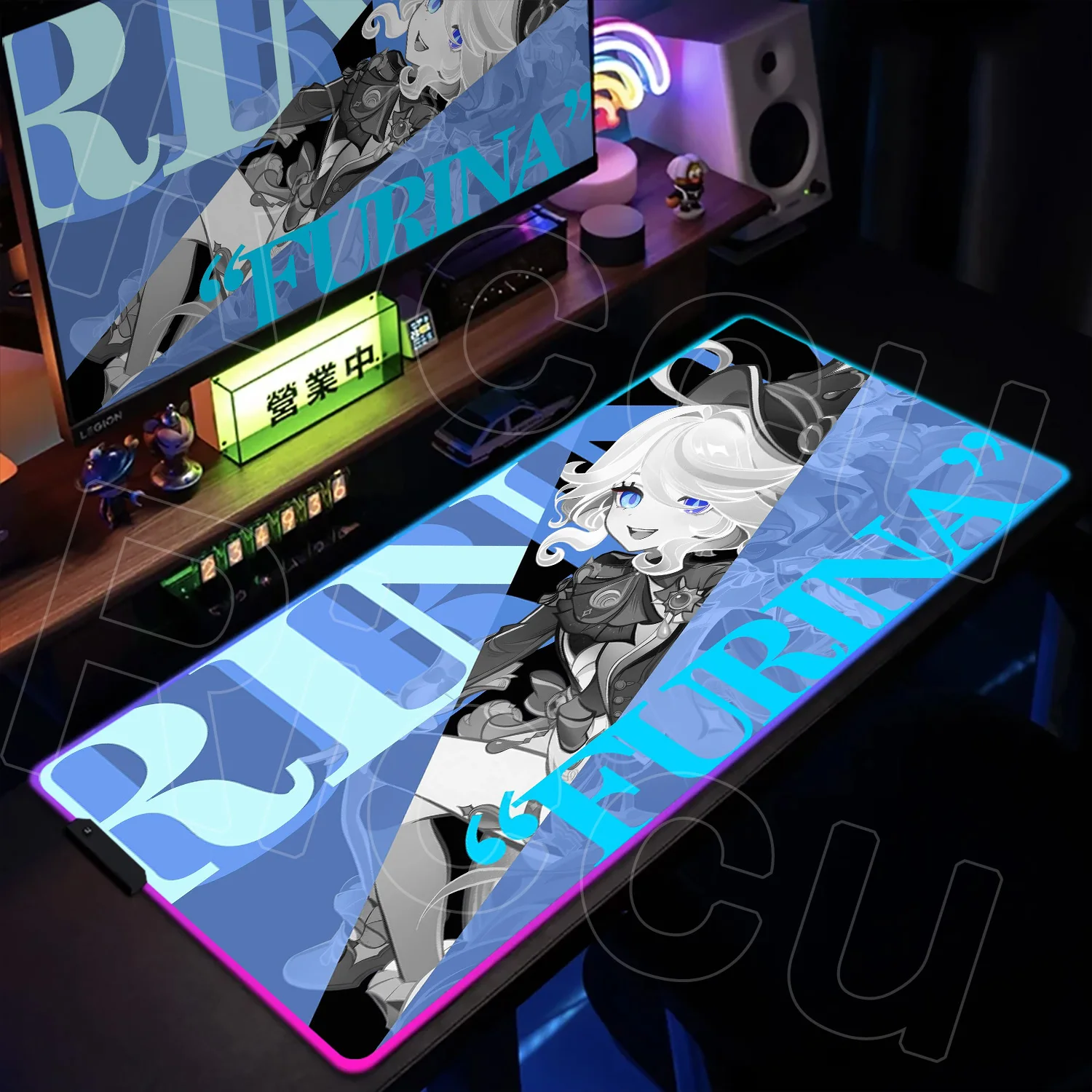 Tappetino per mouse grande RGB Gaming Speed Anime Girl Yae Miko XXL Tappeto per laptop Tappetino per tastiera lavabile Tappetino per tastiera luminoso colorato a LED