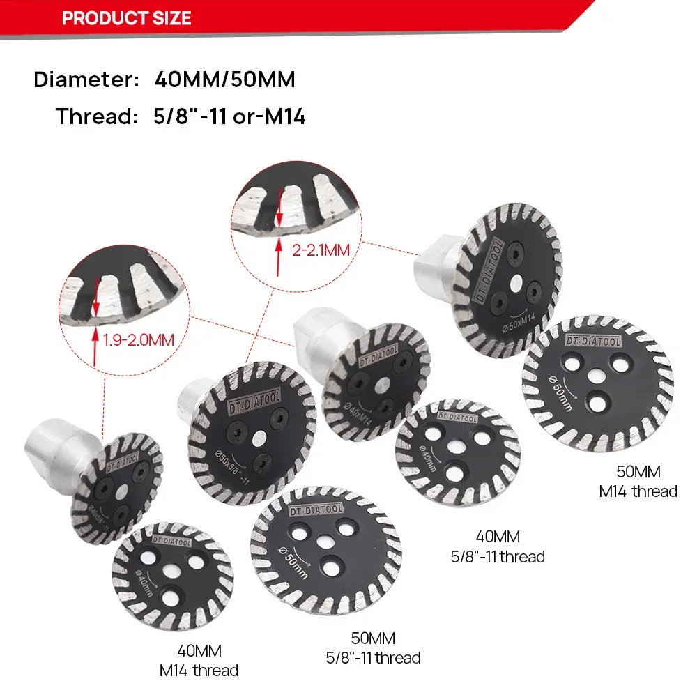 DT-DIATOOL 2 cái Mini Kim Cương đĩa cắt Hot ép lưỡi cưa 1 cái có thể tháo rời M14 mặt bích khắc đá marble bê tông