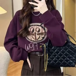 Women's Clothing Autumn Winter Pullover Cartoon Letter Printing Lantern Long Sleeve Casual Fashion Hoodies Trendy Sweet Tops