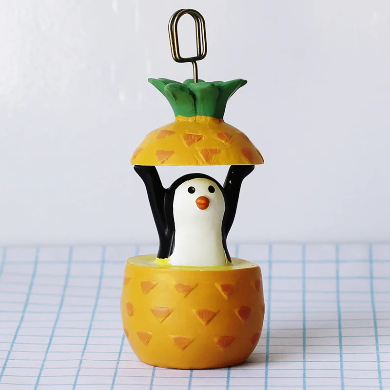 Kawaii Watermelon Penguin Pineapple Business Card Holder Ornaments Office Desk post-it Clip Home Decoration Crafts Accessories