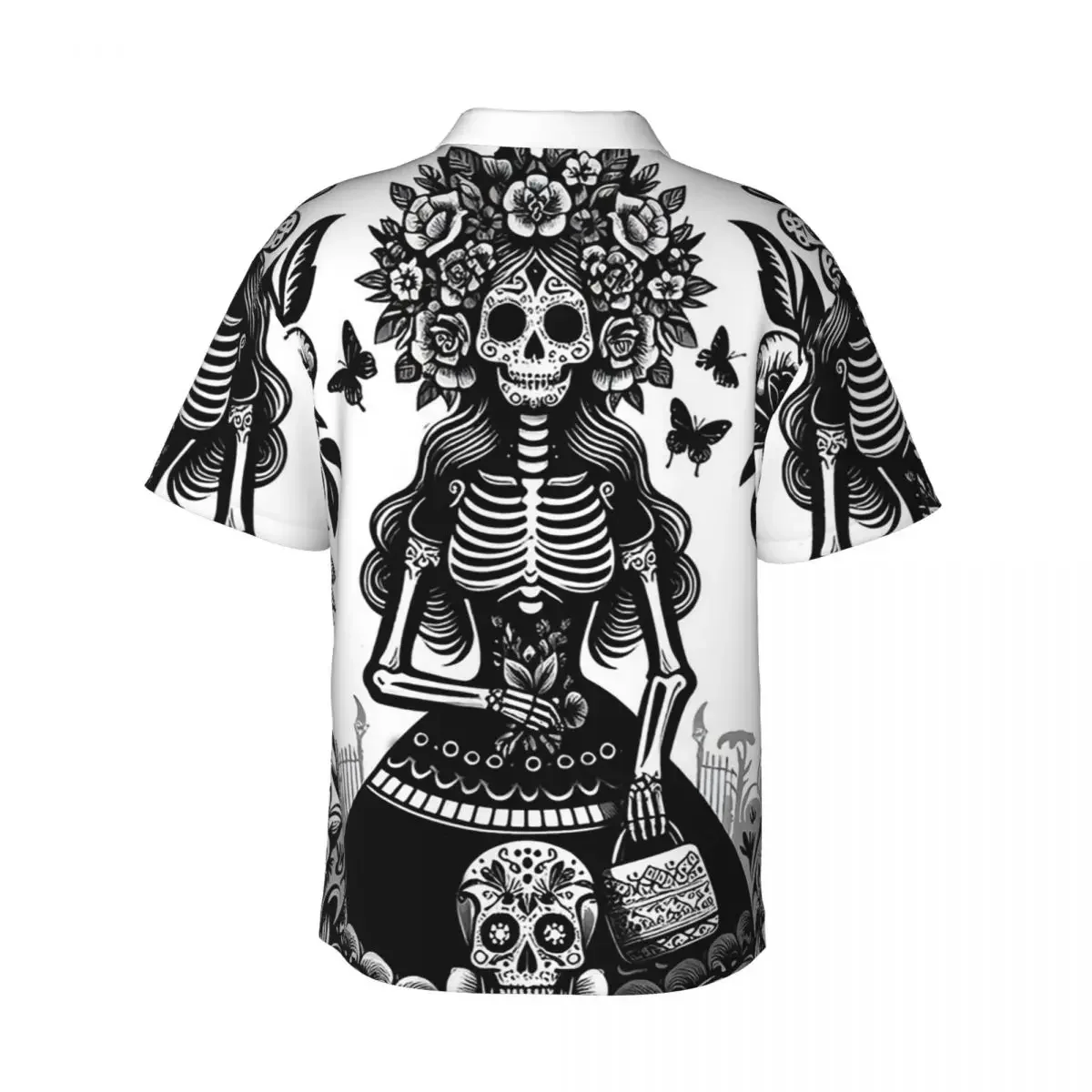 Mexican Catrina Girl Day Of The Dead Sugar Skull Men's Shirts Hawaiian Short Sleeve Shirt Fashion Lapel Tops for Summer Beach