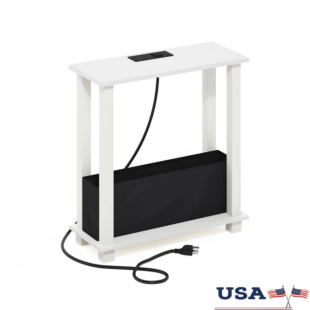 

2-Tier Slim Side Table with USB Type-C Charging Port Storage Drawer Modern Composite Wood Small Spaces Office Bedroom