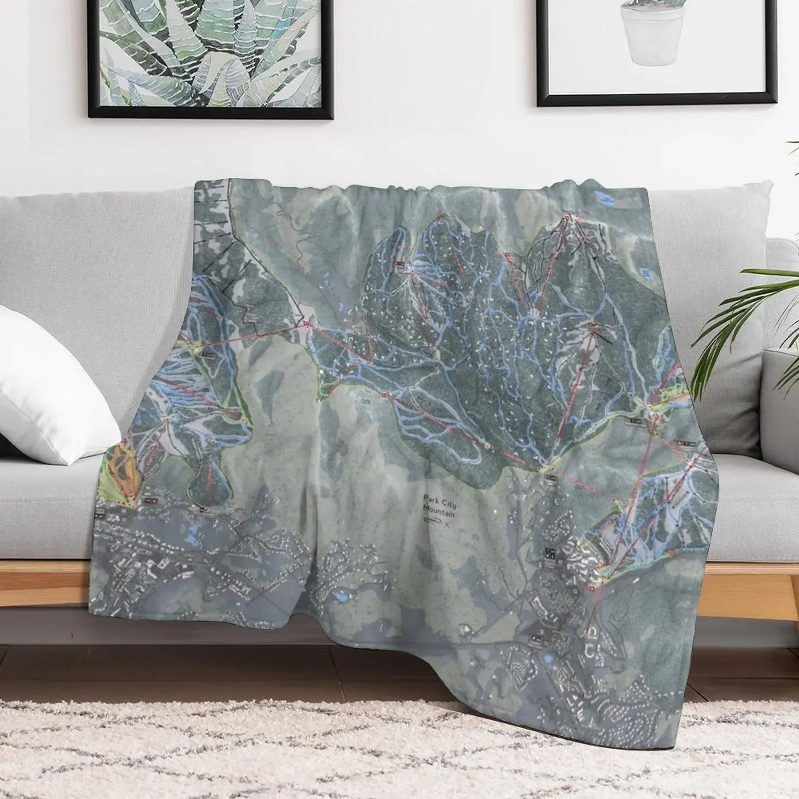 Park City Mountain Resort Trail Map Throw Blanket Soft Comfort Blanket for Reading Watching TV