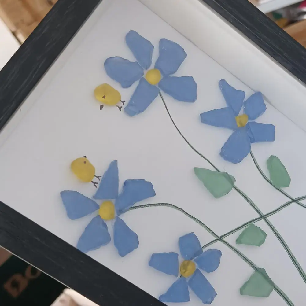 Sea Glass Photo Frame Friendship Keepsake Frame Handmade Sea Glass Wall Art Frame Decorative Flower Bird Photo Unique for Mom