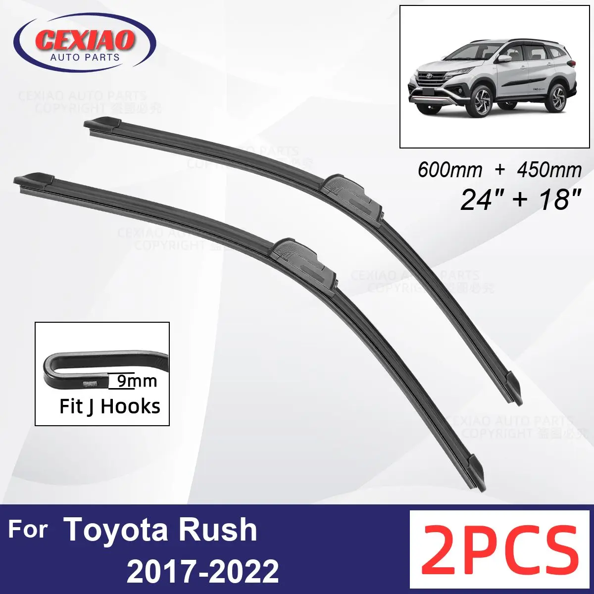 

Car Wiper For Toyota Rush 2017-2022 Front Wiper Blades Soft Rubber Windscreen Wipers Auto Windshield 24"+18" 600mm + 450mm