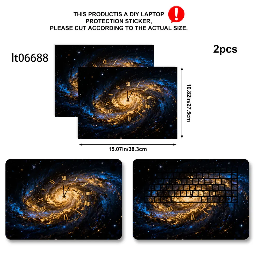 2PCS Galaxy Clock Laptop Skin Sticker, Space Time Universe Design Decal Cover for Macbook HP Dell Lenovo 11-17 inch