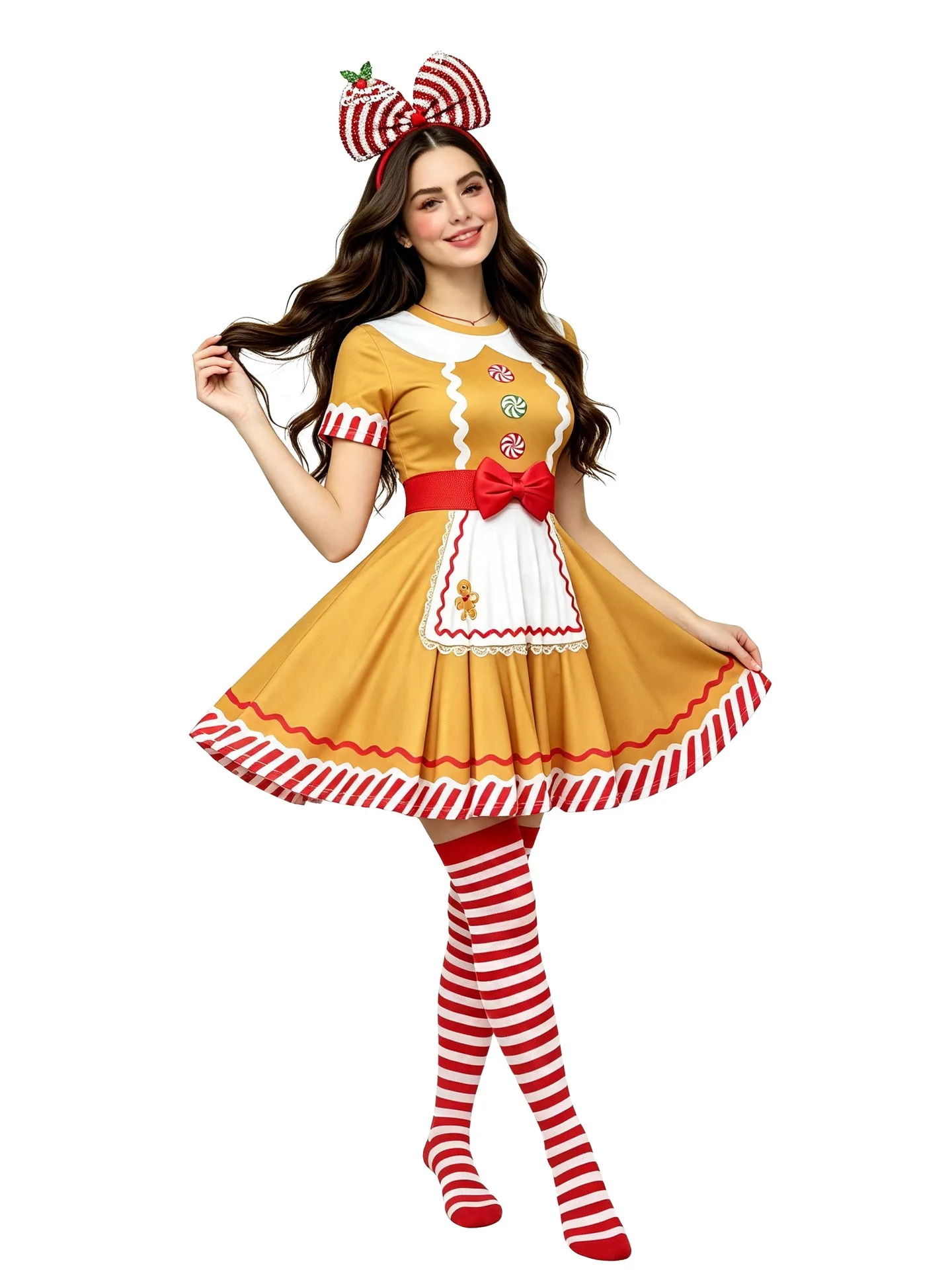 Robe Pain d'Épices Femme avec Serre-Tête et Chaussettes Rayées – photo 6