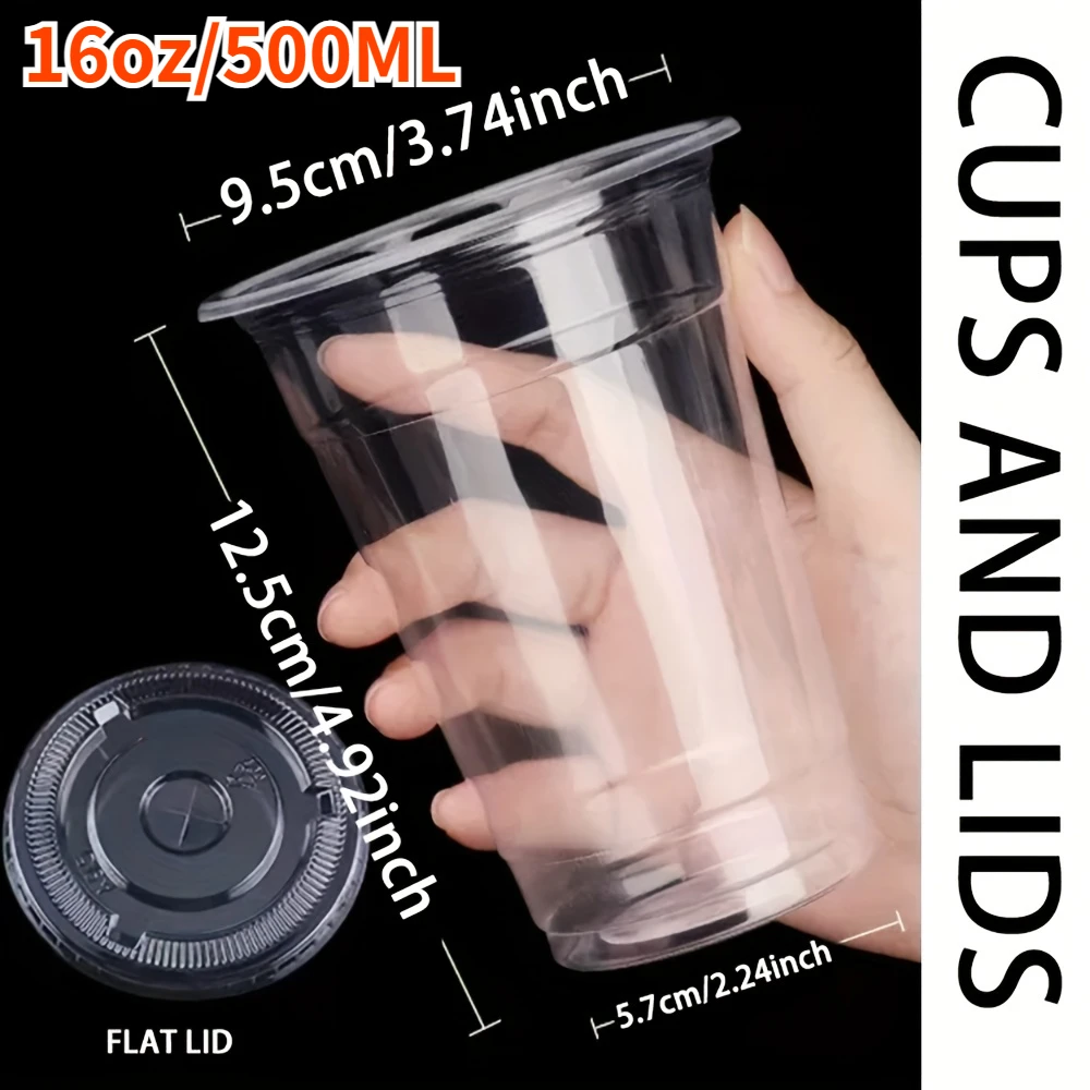 50 STKS Wegwerp Plastic Bekers met Deksels voor Ijs Koffie Koude Drankjes Plastic Bekers Thuis Restaurant Drinkwinkel Party Picknick Party - afbeelding 1